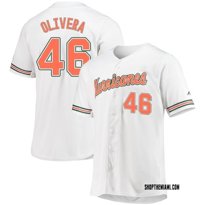 Men's Brandon Olivera Miami Hurricanes Replica Full-Button Baseball Jersey - White
