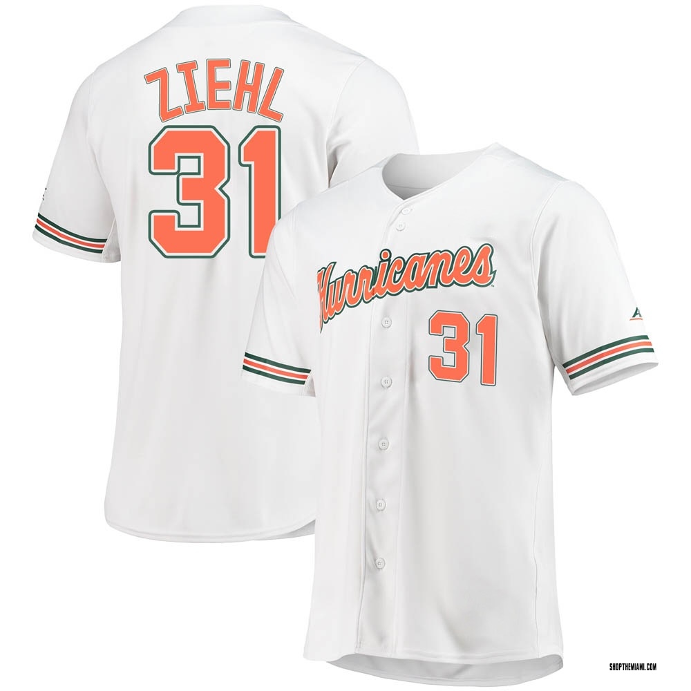 Men's Gage Ziehl Miami Hurricanes Replica Full-Button Baseball Jersey - White