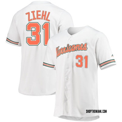 Men's Gage Ziehl Miami Hurricanes Replica Full-Button Baseball Jersey - White