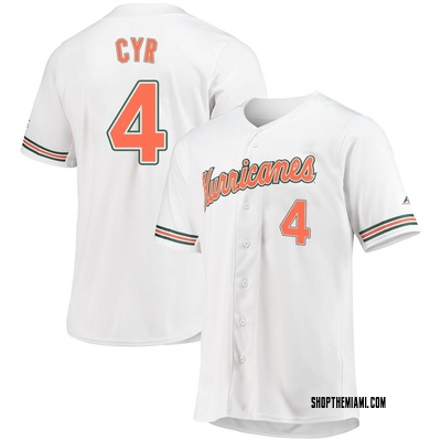 Youth Blake Cyr Miami Hurricanes Replica Full-Button Baseball Jersey - White
