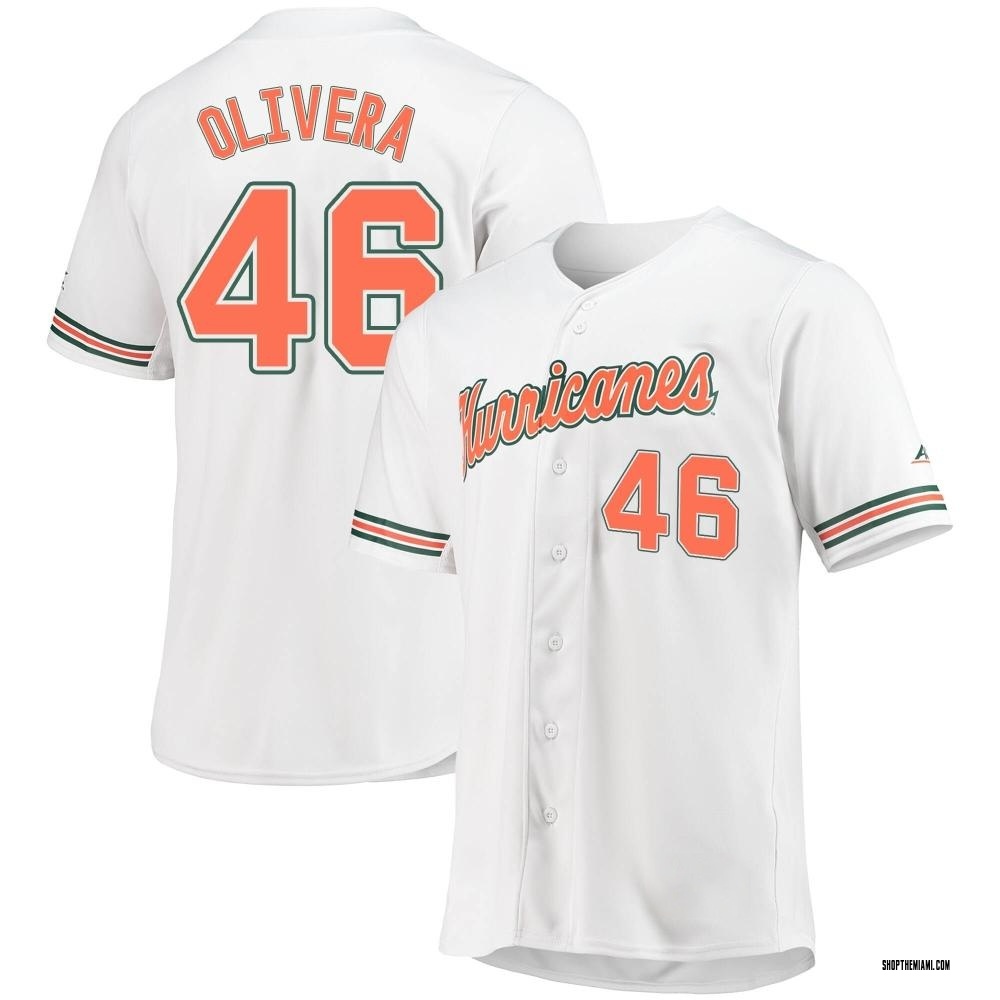Youth Brandon Olivera Miami Hurricanes Replica Full-Button Baseball Jersey - White