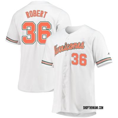 Youth Nick Robert Miami Hurricanes Replica Full-Button Baseball Jersey - White