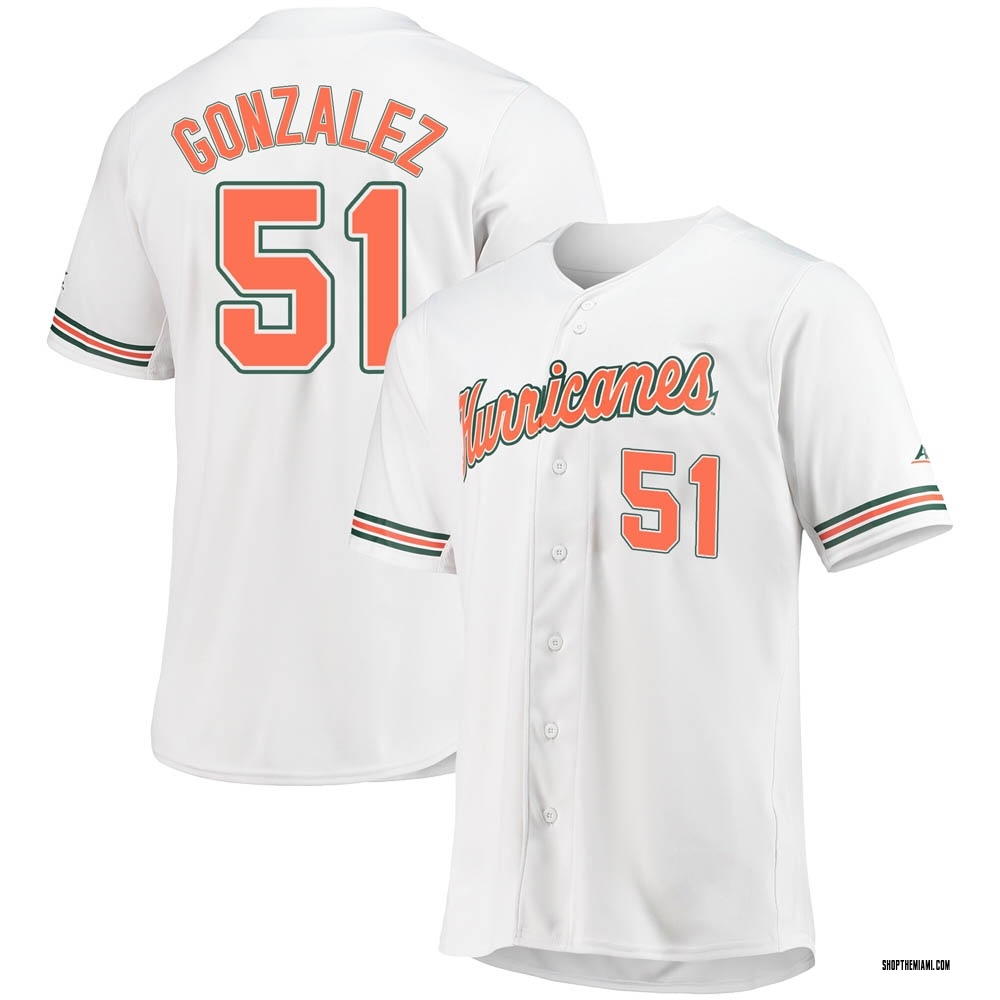Youth Renzo Gonzalez Miami Hurricanes Replica Full-Button Baseball Jersey - White