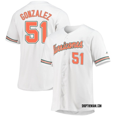 Youth Renzo Gonzalez Miami Hurricanes Replica Full-Button Baseball Jersey - White